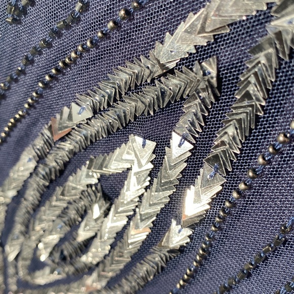 ANGIE - NWT - dress: grey lined mini, mesh overlay & beads / sequins, straps - L - Picture 14 of 16